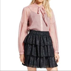 Who What Wear Sheer Dot Print Blouse Bow Neck XS